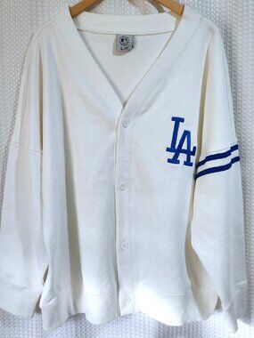 MLB Dodgers White Cardigan Men’s Large Button Up Sweater Genuine Merchandise